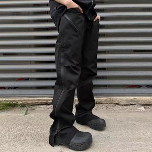 Calças cargo casual com zíper à prova d'água masculinas retas pretas streetwear largas largas