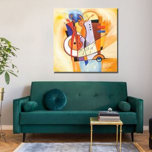 Modern Abstract Canvas Art Jazz on The Square Pittura a olio fatta a mano Decorazione da parete contemporanea