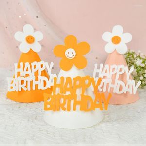 Party Decoration Happy Birthday Banner Hat Pink White Yellow Sunflower Daisy Smile Pannband Baby Shower temat Decor Supplies