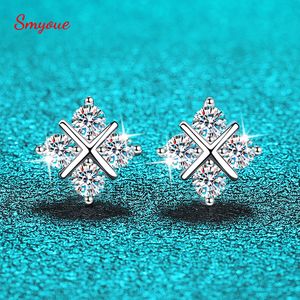 Clip-on Screw Back Smyoue 0.8cttw Full Studs Earrings for Women Wedding Sparkling Classic Cross Earring 100% S925 Silver Plated Platinum 230609