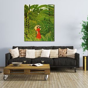 Colorful Landscapes Art on Canvas Woman with An Umbrella in An Exotic Forest Henri Rousseau Painting Handmade Wall Decor