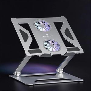 Stand 2021 Foldable Laptop Table Stand With Double Cooling Fan Aluminum Computer Stand Laptop Riser For Desk Portable Laptop Holder