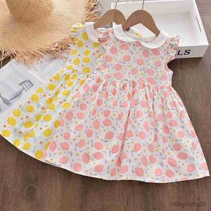 Vestidos de menina velhas estampas friuts novo verão lindo vestido infantil roupas estampa limão roupas casuais para bebê R230612