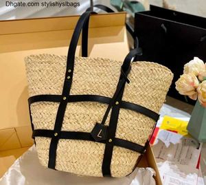 Shoulder Bags Laffite designer bag vegetable basket bag palm leaf and cowhide woven into the beach bag lightweight large capacity handbag
