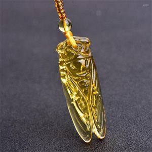 Pendant Necklaces Natural Topaz Hand Carved Chinese Cicada Jade Charm Citrine Fashion Jewelry For Women Man Necklace Gift