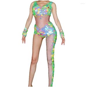 Stage Wear Multi Color Paillettes Tuta Glitter Gamba singola Elastic Body Dance Costume Nightclub Party Show Performance sexy