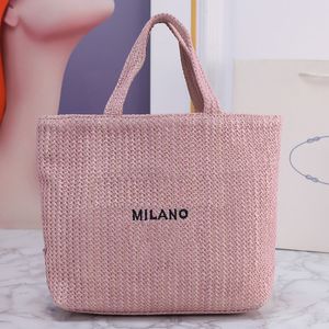 Beach Bags women Handbags Purse Classic Fashion Embroidered Letters 5A Quality Pure Hand Woven Bags Nylon Lining Straw Shopping Vacation Summer Woven Purses