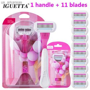 (1 handtag+11 blad) Kvalitetssäkerhet Razor Blade Women Beauty Bikini Hair Removal Rakuppsättning Venus Shaver Replacement Heads L230523