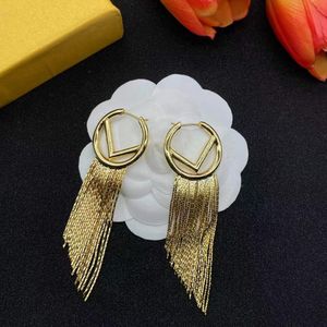 Fashion Dangle Tassels Earrings For Women Charm Jewelry Gold Letters Pendants Gold Earring F Ear Studs Woman Party Hoops