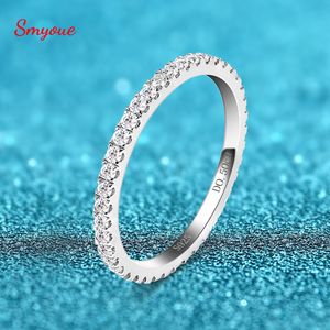 Anel Solitário Smyoue Banhado a Ouro Branco 18k Anéis Completos para Mulheres Combinando Aliança de Diamante de Casamento S925 Jóias de Prata Esterlina 230609