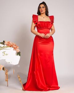 2023 ASO EBI Red Mermaid Prom Dress Pärled Satin Evening Formal Party Second Reception Birthday Bridesmaid Engagement Gowns Dresses Robe de Soiree ZJ362