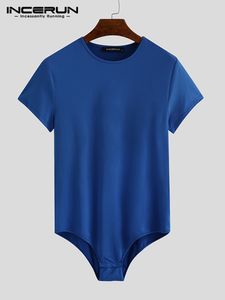 Mäns sömnkläder incerun män bodysuit fast färg pyjamas sexig andningsbar kort ärm o-hals rompers underkläder fitness män bodysuits s-5xl 230612