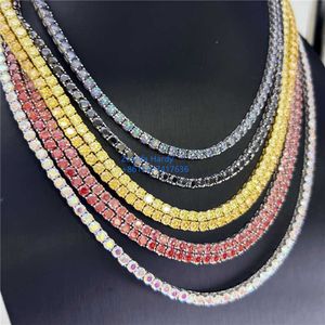 925 Sterling Silver 3mm 4mm VVS Moissanites Diamond Necklace Red Moissanite Tennis Chain