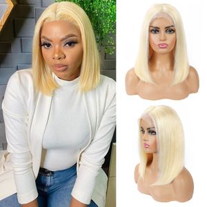 100% Hair Bone Straight Bob 613 4x4 Lace Closure Wigs Remy Hair HD Transparent Human Hair Wigs Pre-plucked