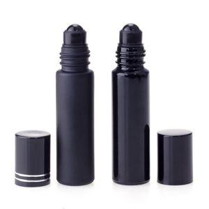 Garrafa de óleo essencial preto 10 ML Perfume Rolo em esfera de vidro Perfume Garrafa de embalagem Garrafas de embalagem