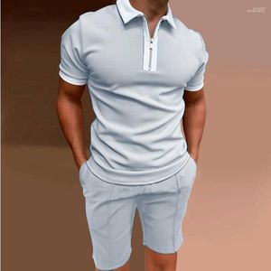 Erkeklerin Trailtsuits Erkekler Yaz Erkek Polos Kısa Kollu Zip Polo Gömlek Şortları Set Hombre Sport Sıradan Jersey 2 Parça Takım Jogger