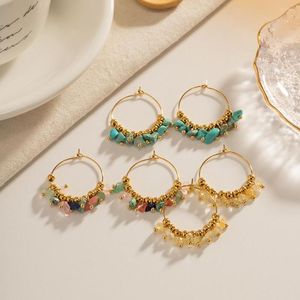 Hoop Earrings Vintage Stainless Steel Waterproof Colorful Green Yellow Stones Turquoise Bead For Women Girls Party Gifts Wholesale