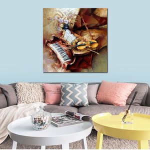 Modern Abstract Canvas Art Flower On Piano Handmade Oil Målning Samtida väggdekor