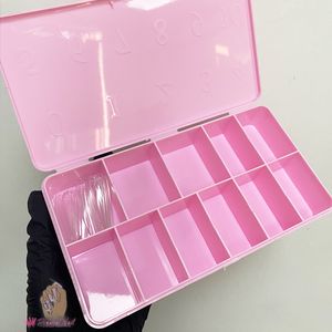 False Nails Pink Empty Artificial Nails Tip Gel X Extension Packaging Storage Box Rhinestones Gems Holder Case Organizer 11 Grids 230609