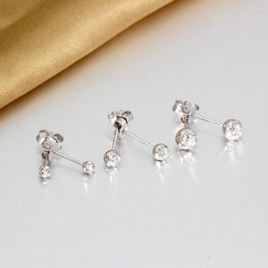 Stud Earrings Pure 18K White Gold Women Carved Ball 3mm 4mm 5mm / One Pair