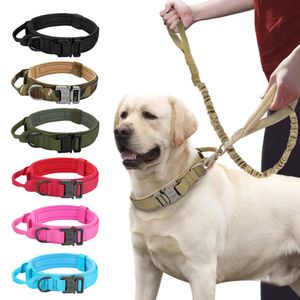 Coleira para cães tático militar durável Conjunto de trela elástica para animais de estimação Coleira de treinamento de caminhada de nylon para cães de médio porte pastor alemão