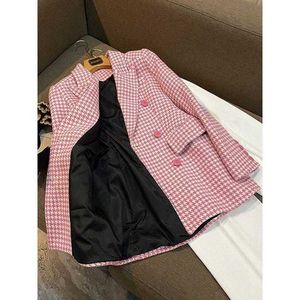 Giacche da donna firmate stile inglese uomo piccolo slim fit moda Plaid rosa mille uccelli Cappotto in lana Cappotto di media lunghezza