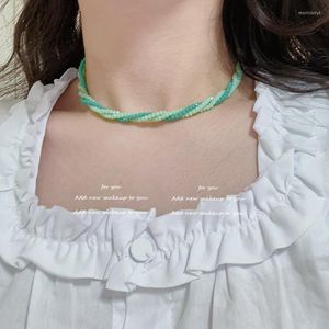Choker Luxury Double Green Twisting Beads Short Necklace Romantic Girl Women Cute Collarbone Holiday Jewelry