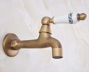 Bathroom Sink Faucets Vintage Retro Antique Brass Wall Mounted Ceramic Handle Mop Pool Outdoor Garden Faucet Laundry Water Tap Dav314