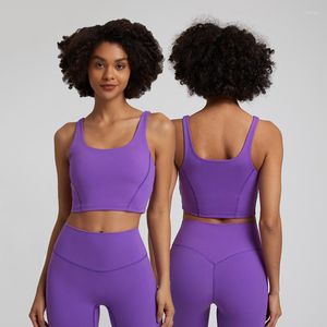 Roupa de ioga Sutiã esportivo de sustentação média Longline Sutiã feminino com costas em U acolchoado Regata push up sem mangas Fitness Gym Running Crop