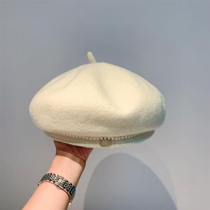ファッションウールベレー帽の帽子帽子帽子キャップ冬の温かい白いビンテージスタイル213d