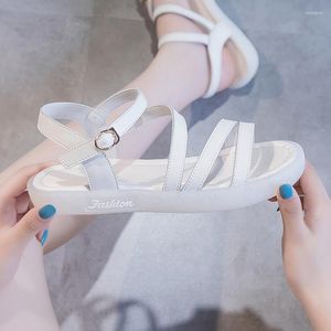 Sandaler Summer Flat Bottom For Women 2023 Versatile Cow Rib Buckle Soft Sole Women's Shoes Anti Slip Large 42