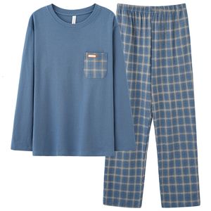 Men's Sleepwear Fashion Autumn Letter Print Pajamas Sets for Men Plaid Pants Pure Cotton Male Sleepwear Big Yards 4XL Home Wear Lounge Nightwear 230612