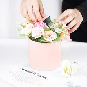 Flores secas caixa de flores caixas de embalagem de presente portátil cesta redonda armazenamento casamento dia dos namorados rosa decoração aniversário