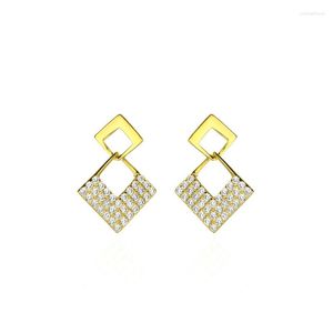 Dangle Küpeler Lüks Kübik Zirkonya Meydanı 925 Gümüş Geometrik Peri Aksesuar Piercing Ears Kadın Güzellik Takı