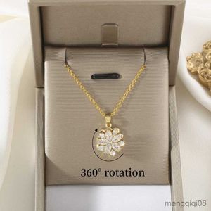 Pendant Necklaces Copper ZirconFashionable 360 Rotating Sunflower Necklace for Women Brides Wedding Party Charm Jewelry Anniversary Gif R230612