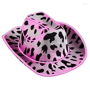 Berets MXMB Woman Cow Pattern Cowgirl Hat With LED Wide Brim Fedoras For Taking Po