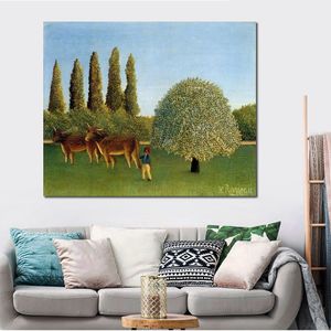 Handmålad realistisk landskap Canvas Wall Art Meadowland Henri Rousseau Måla matsalsdekor