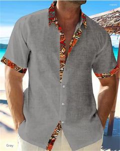 Camisetas masculinas moda verão 2023 masculina havaiana manga curta camisa de linho casual estampa étnica praia plus size cardigã 4