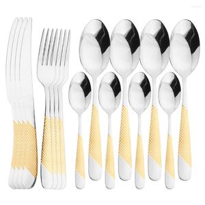 Dinnerware Sets 16/20Pcs Gold Silver Cutlery Set Stainless Steel Knife Fork Coffee Spoon Tableware Kitchen Western Flatware Light