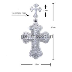 Pendant Necklaces Idrop Ship Ced Out Bling Cz Cross Pendant Necklace Full Paved Cubic Zircon Gold Color Neck Chain Accessories Men Jewelry J230612