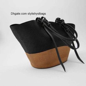 Shoulder Bags Large Capacity Splice Straw Bags Women Shoulder Bag Brands Woven Women's Handbag Summer Big Travel Beach Basket Bag Tote Purse