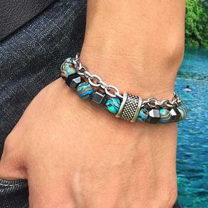 Charm Bracelets 2PcsSet Natural Chakra Energy Stone Health Slimming Magnetic Therapy Men's Beaded Stainless Steel Bracelet Biomagnetic Bracelet Z0612