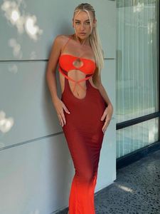 Casual Dresses Elegant Sexy Halter Cut Out Long Dress For Women 2023 Summer Club Party Vestido Sleeveless Maxi Holiday Style