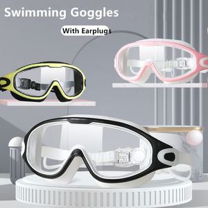 Diving Masks Swimming Caps Big Frame Swimming Goggles Adults with Earplugs Swim Glasses Men Women Professional HD Anti-fog Goggles Silicone Eyewear 230612