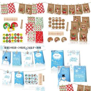 Party Decoration God jul Snöman snöflingor Candy Peace Fruit Gift Kraft Paper Bags Drop Delivery Otrbh