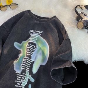 Erkek Tişörtleri Syuhgfa Mektup Grafik Erkekler Hip Hop T-Shirt Gevşek Vintage Moda Markası 2023 Yaz Üstleri Pamuk Gotik Harajuku Erkek