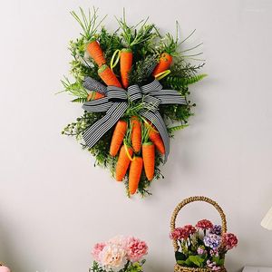 Dekorativa blommor konstgjorda påskkransdekorationer Morötter Vårdörr med Bow Cute Party Outdoor Home