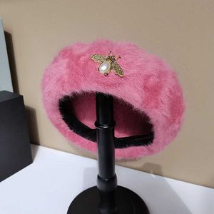 Berets Women's Autumn Metal Bee Brand Winter Rabbit Soft Warm Beret Women's All Dopashing Lace Hat G220612