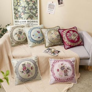 Pillow European Embroidered Pillowcase Jacquard Beaded Cover Sofa Bed Throw Case Nordic Flowers Livingroom Decoration