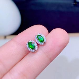 Stud Earrings 925 Sterling Silver Natural Diopside Ladies Trendy Gemstone Ear Support Test